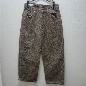 Zara Leopard Print Wide Leg Jeans - Brown